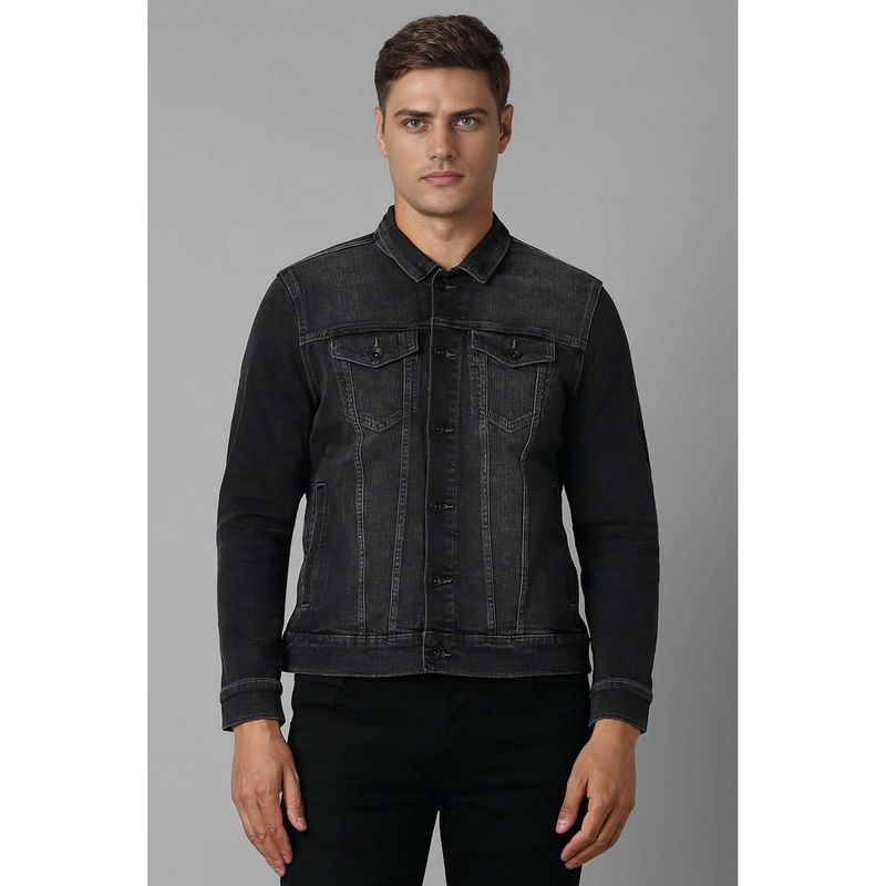 Louis Philippe Black Solid Slim Fit Jacket (M)