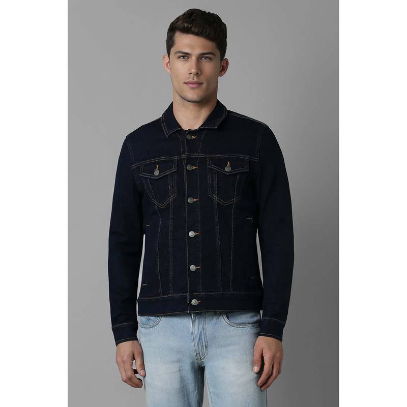 Louis Philippe Navy Blue Solid Slim Fit Jacket (XL)