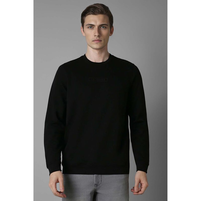 Louis Philippe Black Printed Regular Fit Sweatshirt (S)