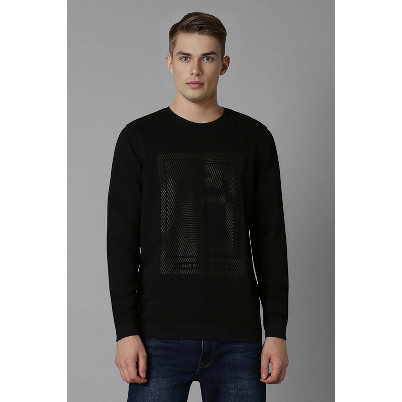 Louis Philippe Black Printed Regular Fit Sweatshirt (L)