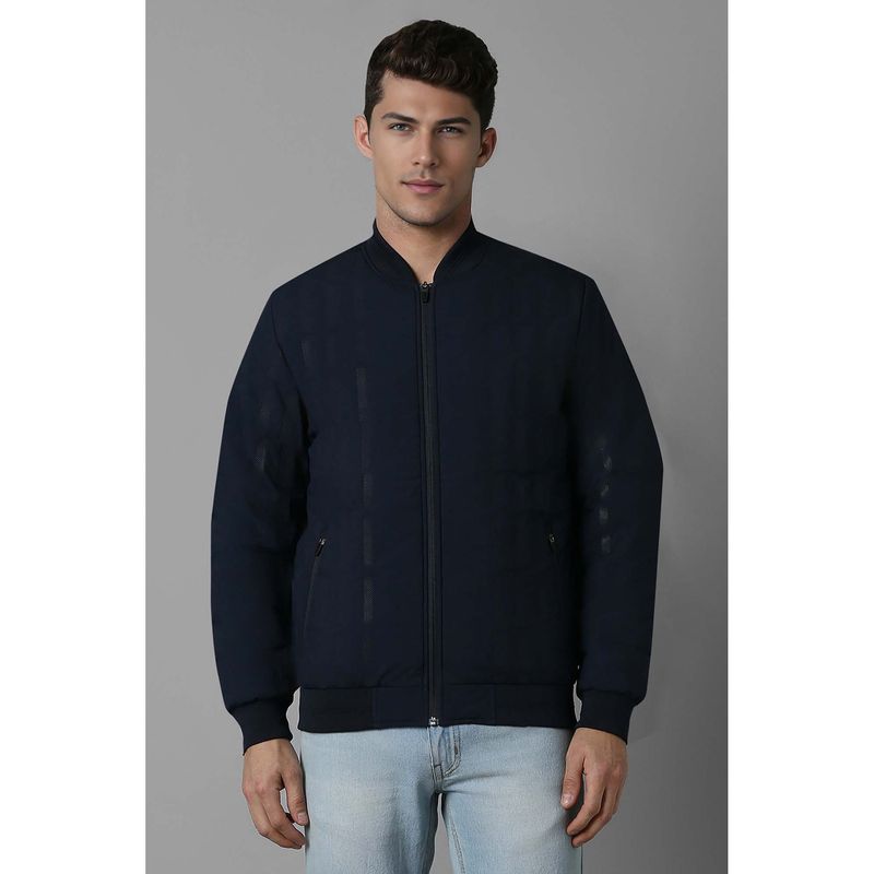 Louis Philippe Navy Blue Textured Regular Fit Jacket (S)