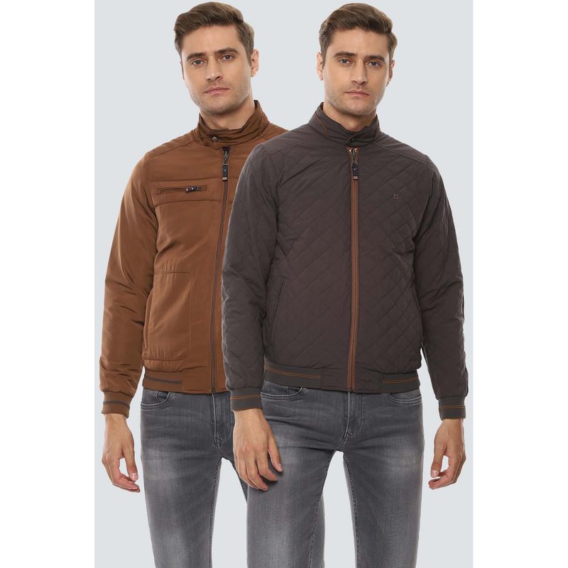 Louis Philippe Brown Solid Regular Fit Reversible Jacket (M)