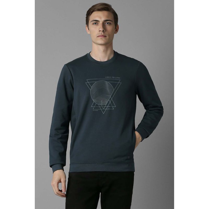 Louis Philippe Navy Blue Printed Regular Fit Sweatshirt (M)