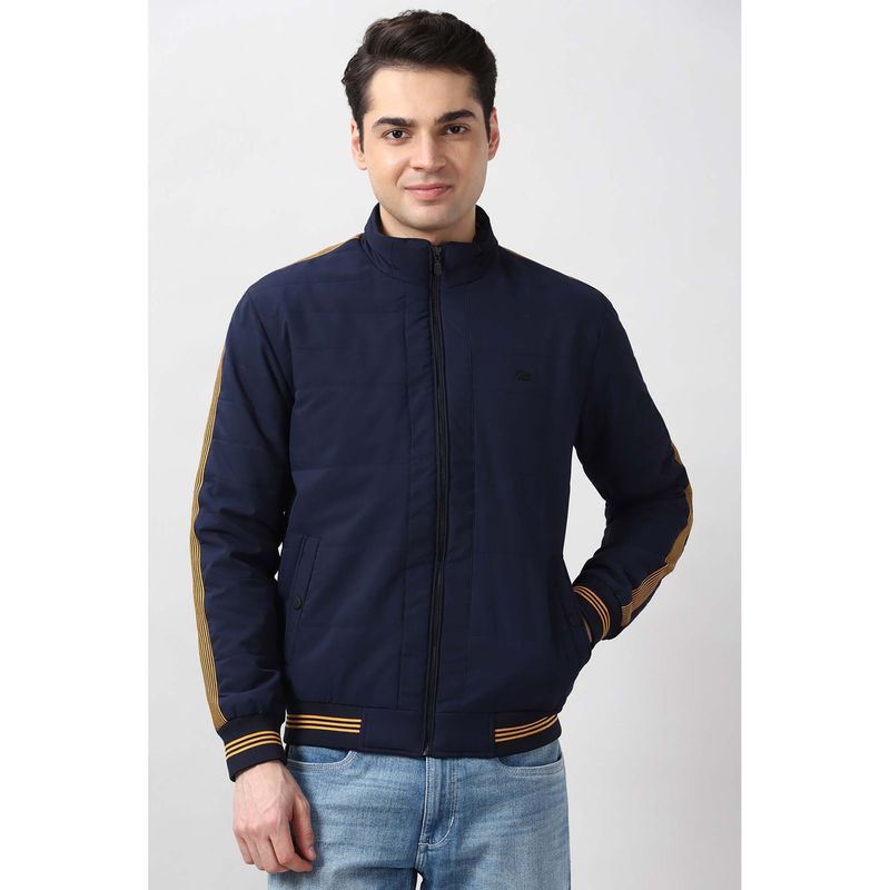 Peter England Navy Blue Solid Regular Fit Jacket (M)