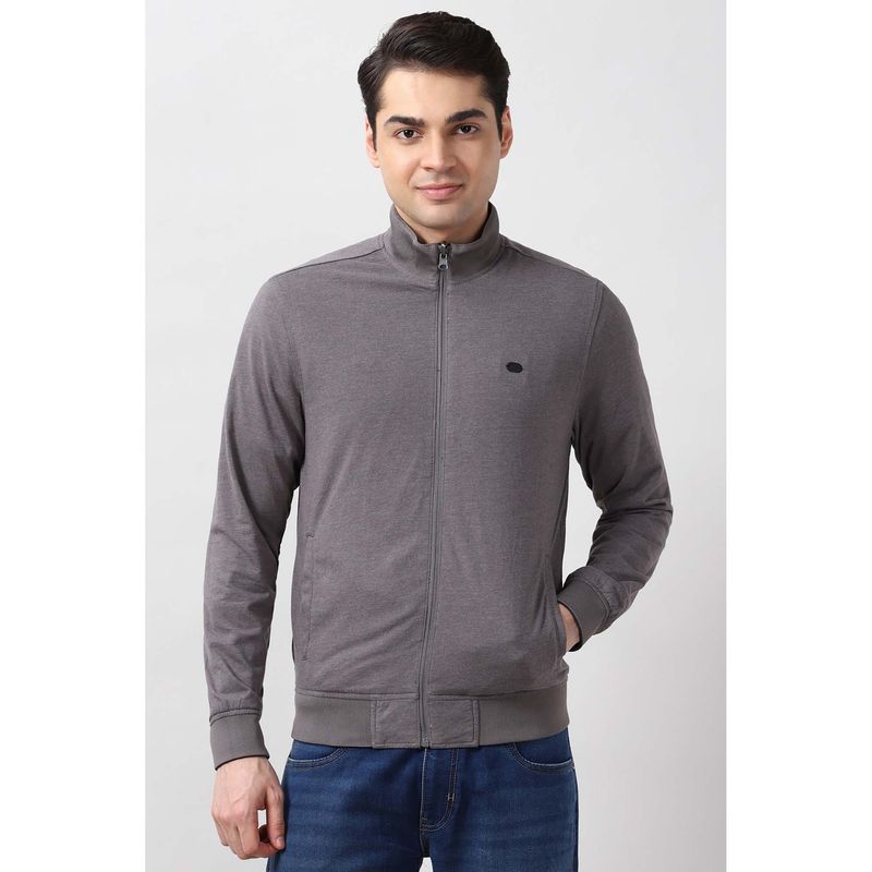 Peter England Grey Solid Regular Fit Jacket (M)