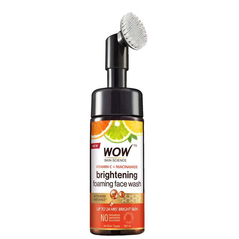 WOW Skin Science Vitamin C + Niacinamide Brightening Face Wash with Foaming Brush for Clear Skin
