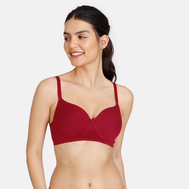 Zivame Padded Non Wired Full Coverage Mastectomy Bra - Beet Red (38D)