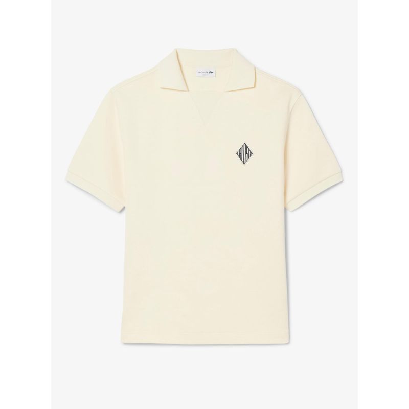 Lacoste Men Beige Loose Fit Badge Accent Fleece Polo Shirt (S)
