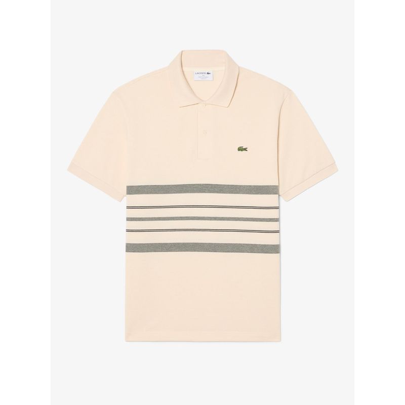 Lacoste Men White French Made Classic Fit Striped Polo (S)