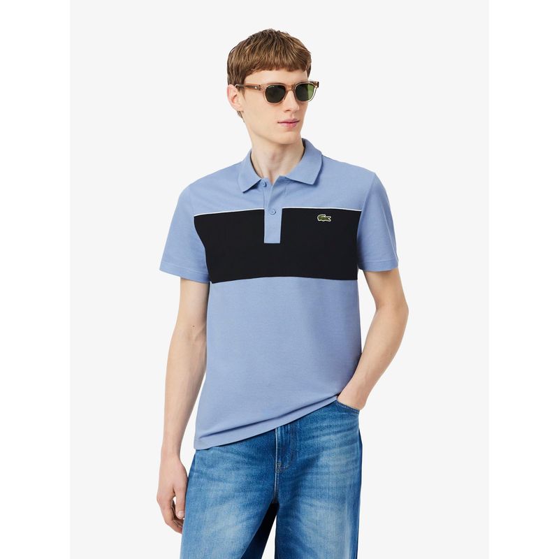Lacoste Men Blue Regular Fit Colour-Block Pique Polo Shirt (S)