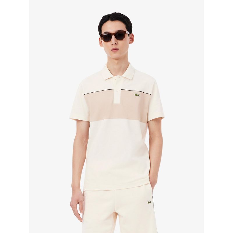Lacoste Men Beige Regular Fit Colour-Block Pique Polo Shirt (S)