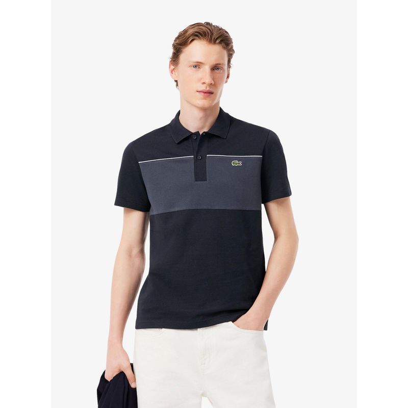 Lacoste Men Black Regular Fit Colour-Block Pique Polo Shirt (S)