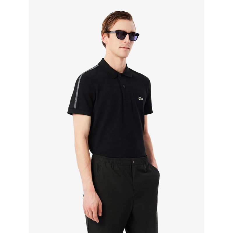 Lacoste Men Black Regular Fit Logo Stripe Polo Shirt (S)