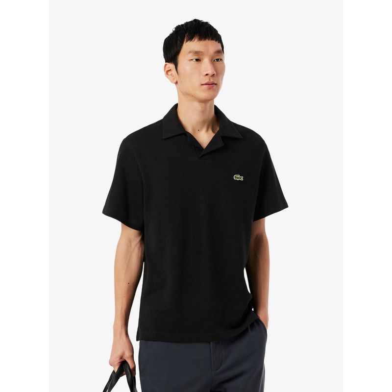Lacoste Men Black Classic Fit Cotton-Linen Polo Shirt (S)