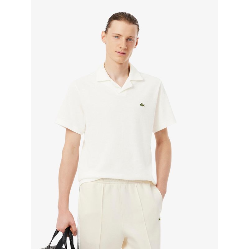 Lacoste Men White Classic Fit Cotton-Linen Polo Shirt (S)