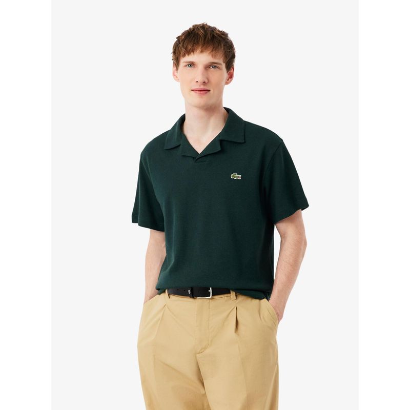 Lacoste Men Green Classic Fit Cotton-Linen Polo Shirt (S)