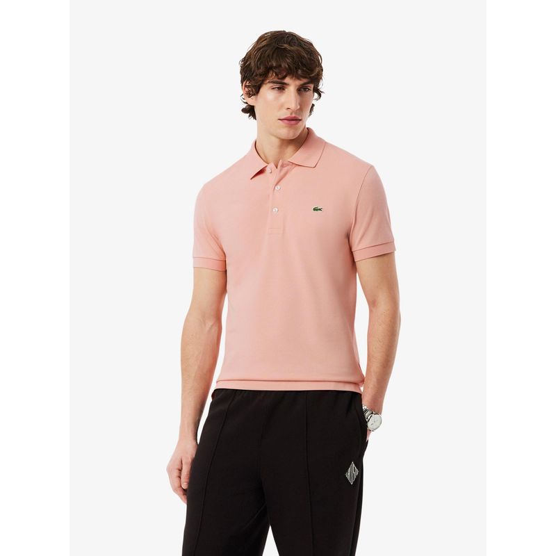 Lacoste Men Pink Slim Fit Stretch Petit Pique Polo Shirt (S)
