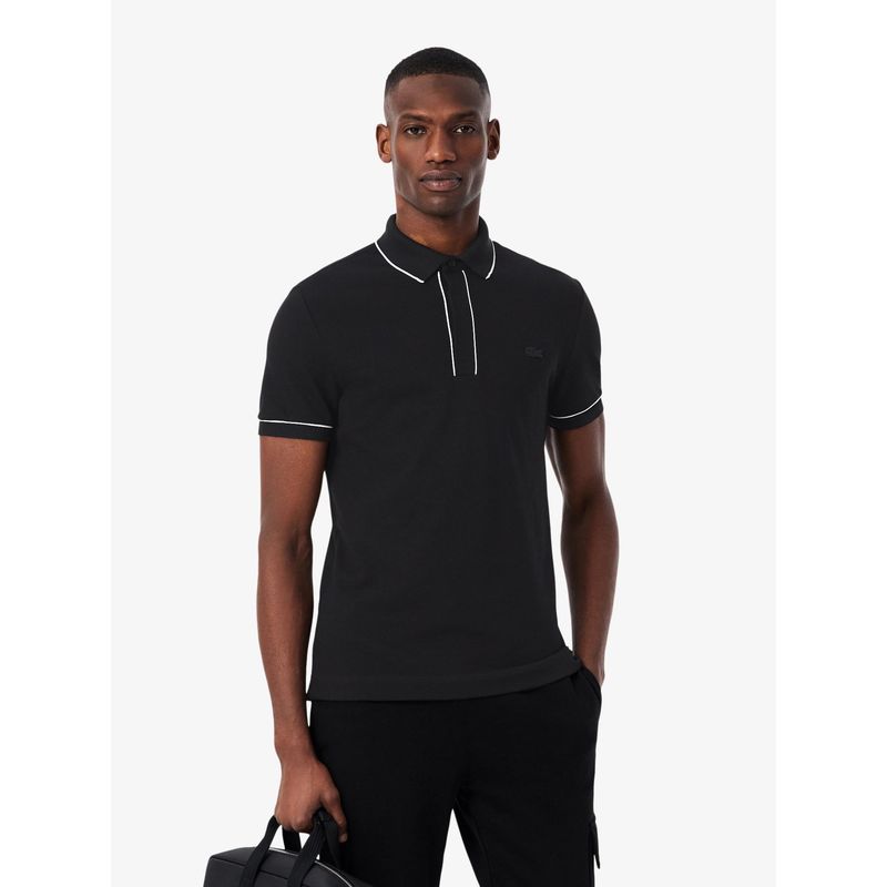 Lacoste Men Black Regular Fit Paris Stretch Pique Polo Shirt (S)