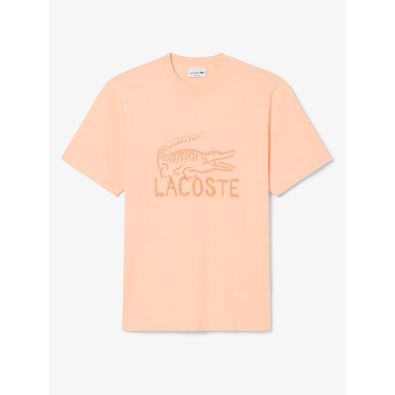 Lacoste Men Peach Printed Cotton T-shirt (S)
