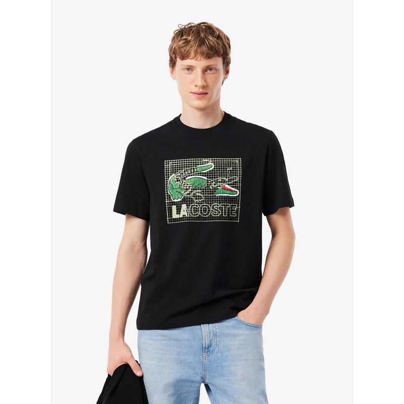 Lacoste Men Black Printed Cotton T-shirt (S)