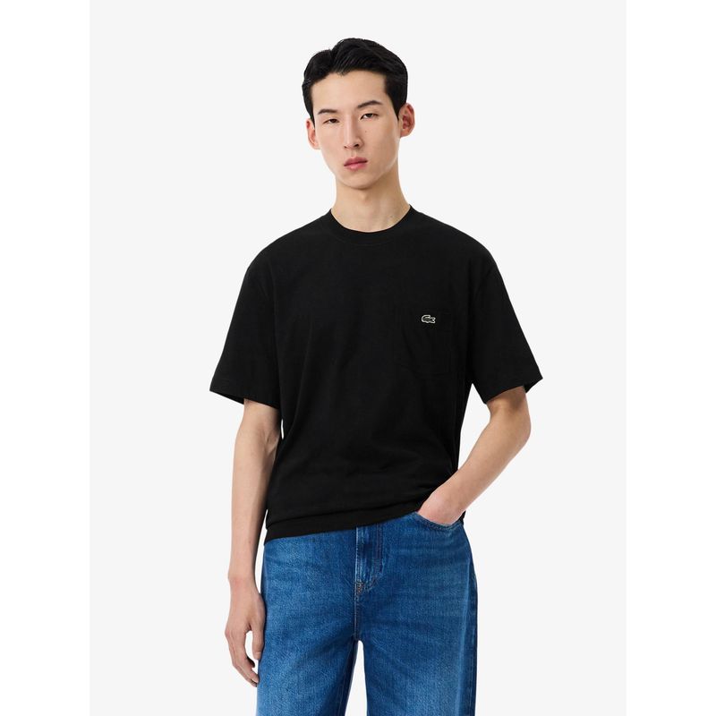 Lacoste Men Black Cotton T-shirt with Breast Pocket (M)