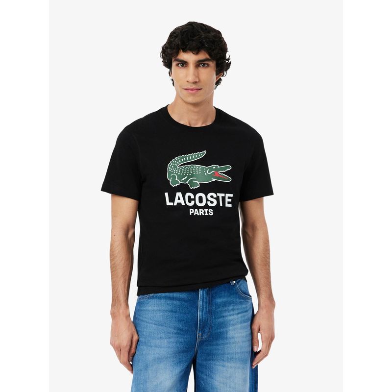 Lacoste Men Black Printed Cotton T-shirt (S)