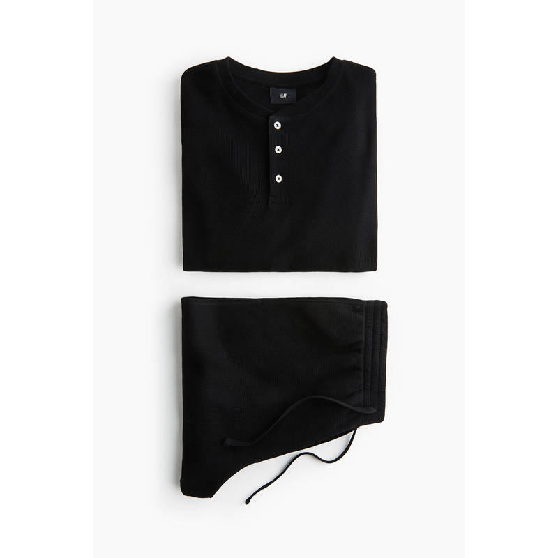 H&M Men Black 2-Piece Waffled Loungewear Set (L)