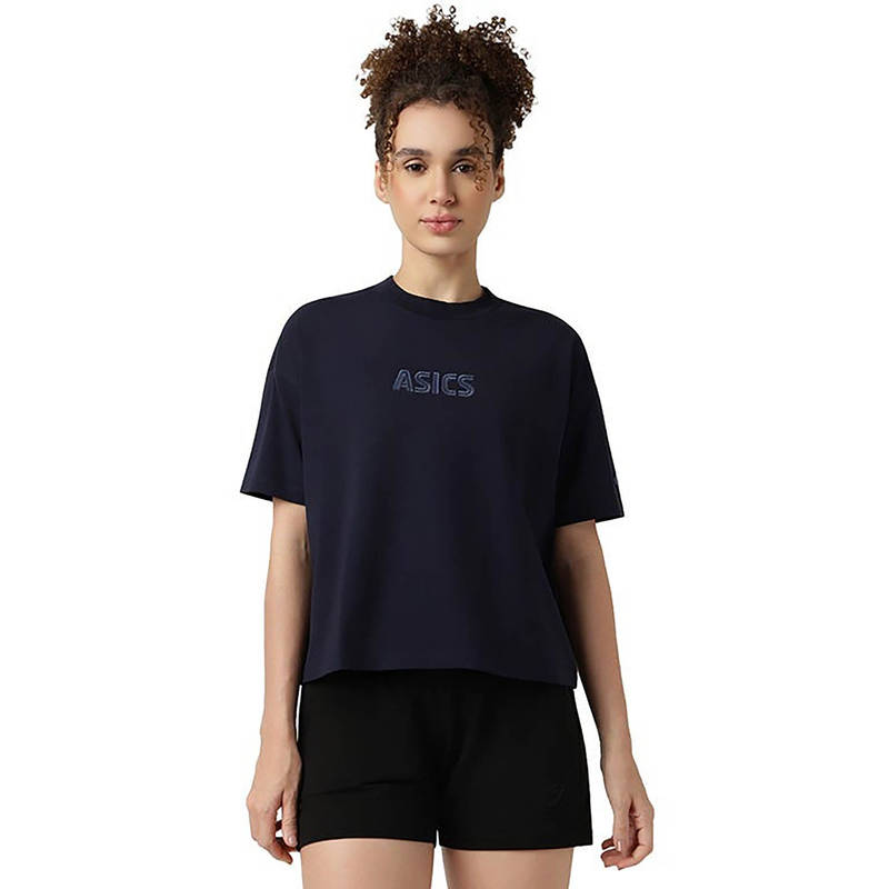 Buy ASICS Navy Blue Mock Neck Emb Ss T-Shirt Online