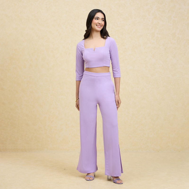 Twenty Dresses by Nykaa Fashion Lilac Solid Square Neck Co-Ord (Set of 2) (XS)