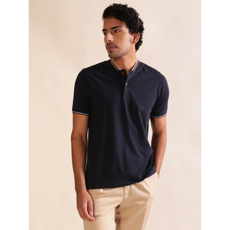 Andamen Regular Fit Men Navy Half Sleeve T-Shirt (S)