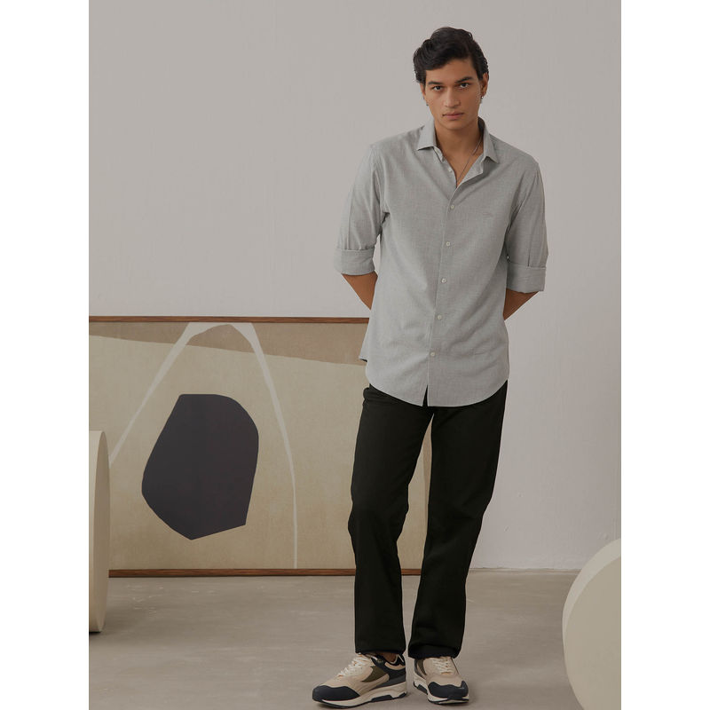 Andamen Regular Fit Men Grey Melange Full Sleeve Casual Shirt (M)