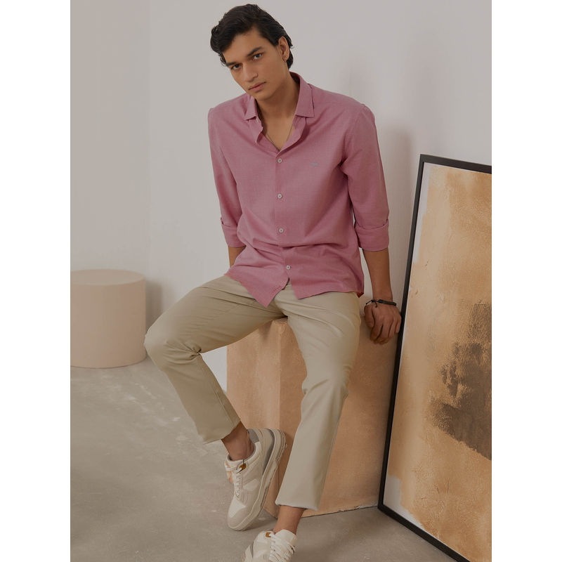 Andamen Men Pink Melange Full Sleeve Casual Shirt (S)