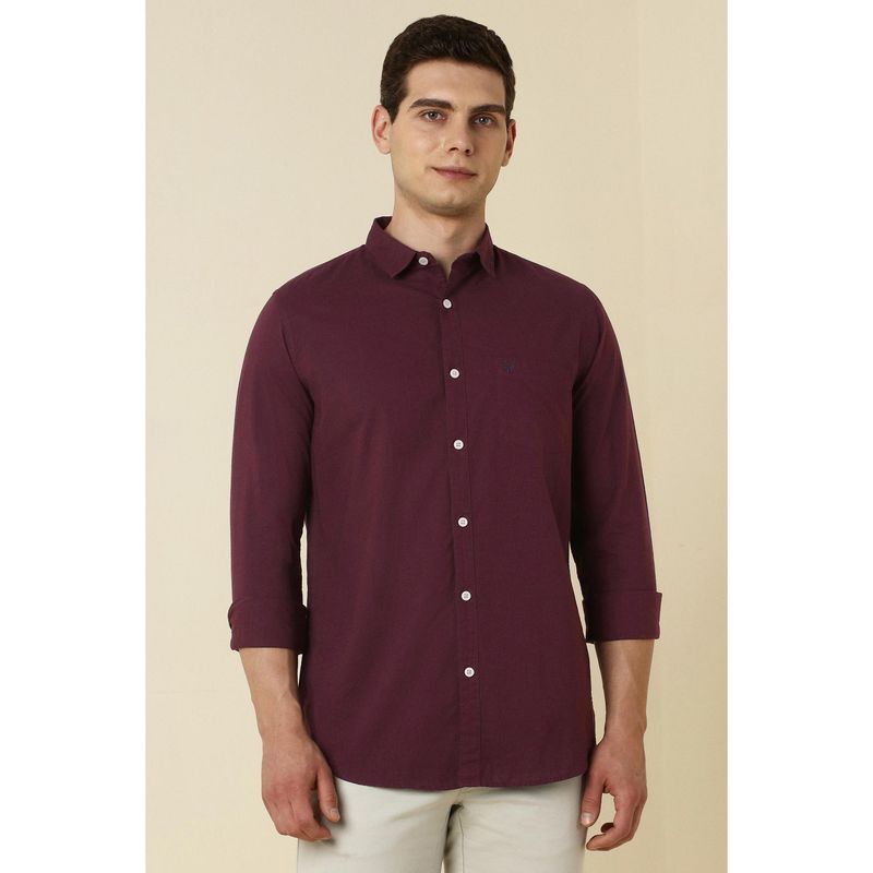 Allen Solly Men Maroon Slim Fit Solid Full Sleeves Casual Shirt (42)