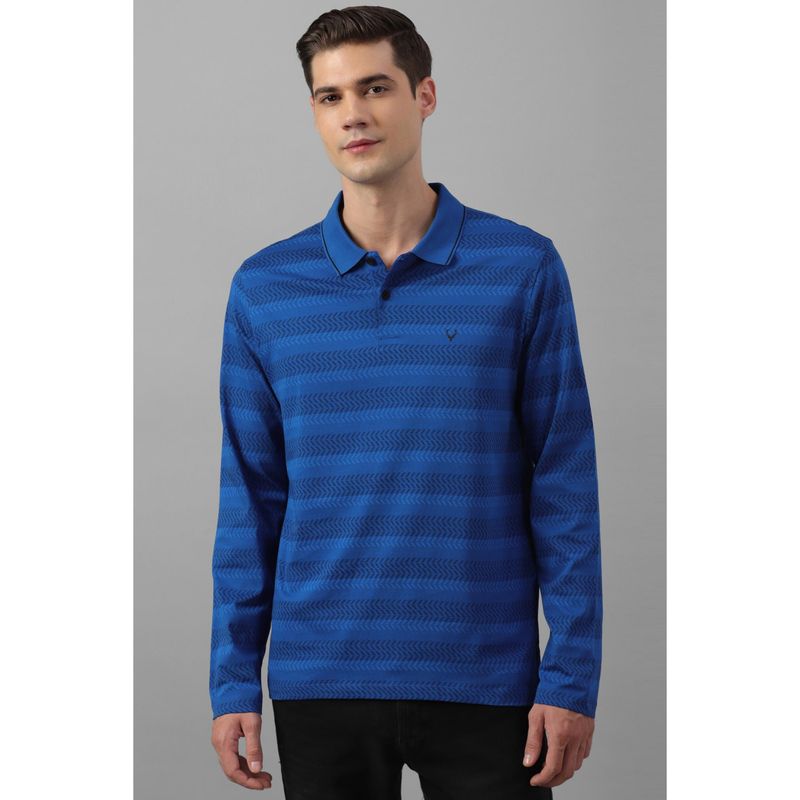 Allen Solly Men Blue Stripe Polo Neck T-Shirt (S)