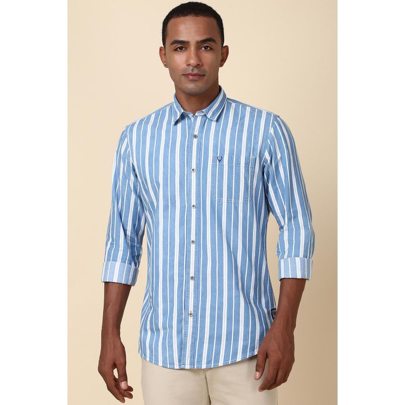 Allen Solly Men Blue Stripes Full Sleeves Regular Fit Casual Shirt (38)