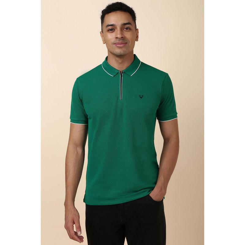 Allen Solly Men Green Solid Polo Neck T-Shirt (M)
