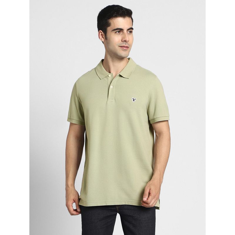 American Eagle Olive Solid Polo T-Shirts (S)