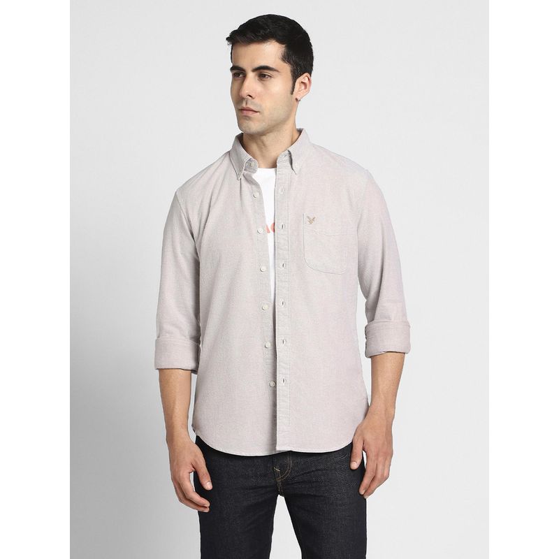 American Eagle Men Lilac Slim Fit Solid Oxford Button-Up Casual Shirt (XS)