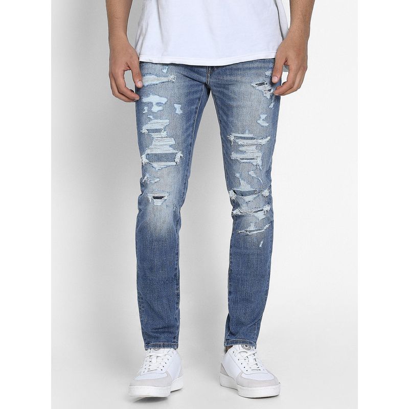 American Eagle Men Blue Air Flex+ Patched Skinny Jeans (30 x 30)
