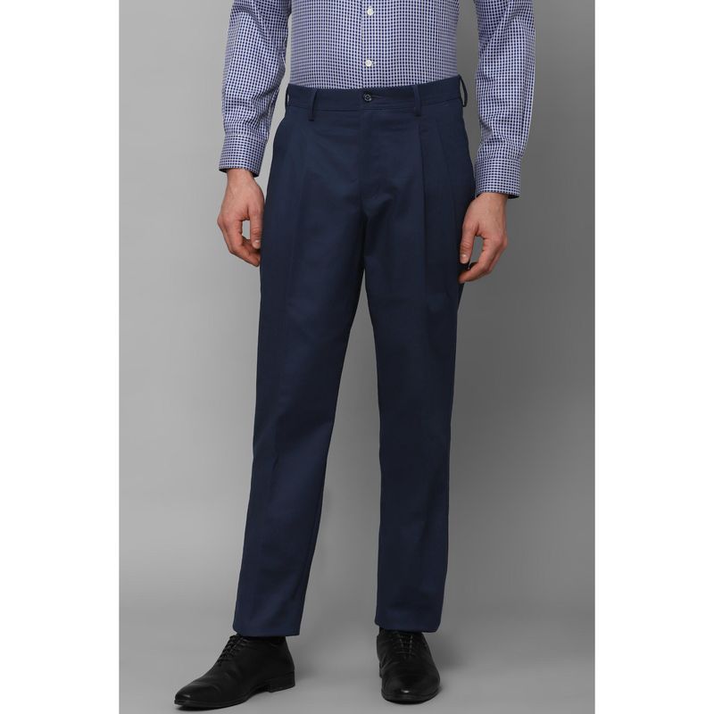 Louis Philippe Men Navy Blue Classic Fit Solid Pleated Formal Trouser (34)