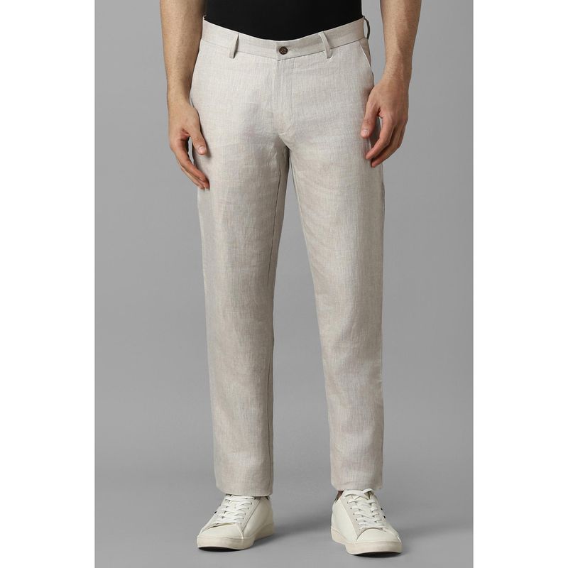 Louis Philippe Men Grey Slim Fit Textured Flat Front Formal Trousers (34)