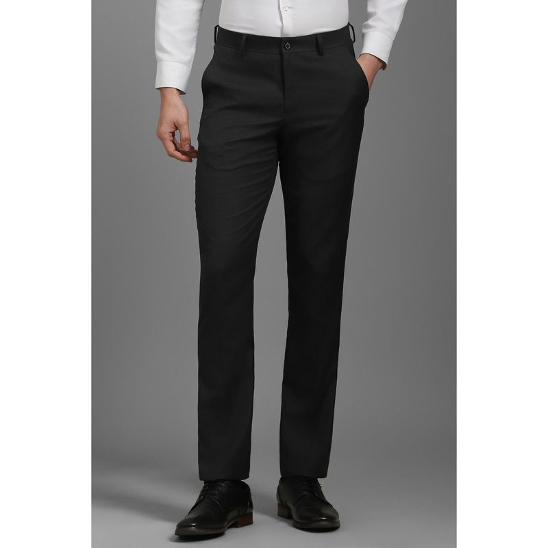 Louis Philippe Men Black Slim Tapered Fit Textured Flat Front Casual Trouser (32)