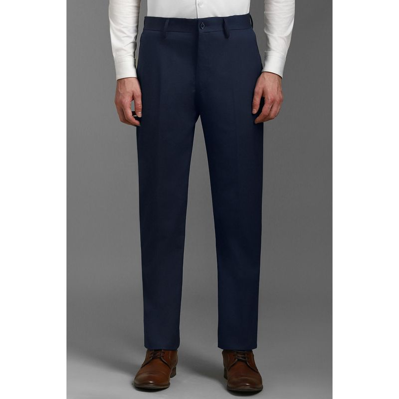 Louis Philippe Men Navy Slim Fit Textured Flat Front Formal Trousers (36)