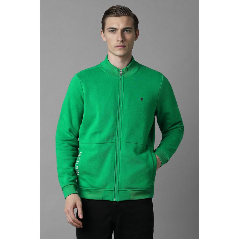 Louis Philippe Men Green Solid High Neck Sweatshirt (S)