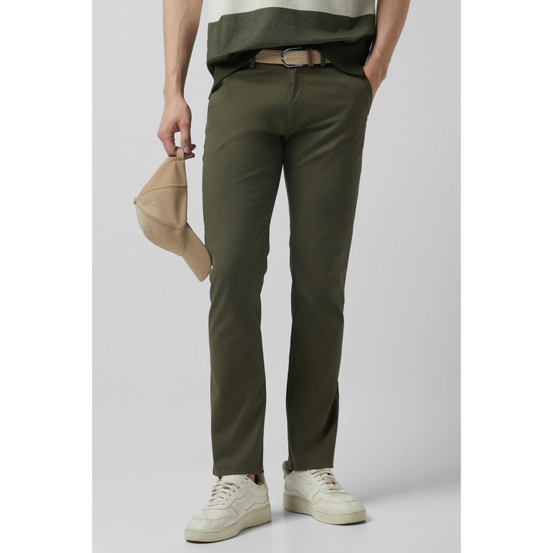 Peter England Men Green Solid Super Slim Fit Casual Trouser (32)