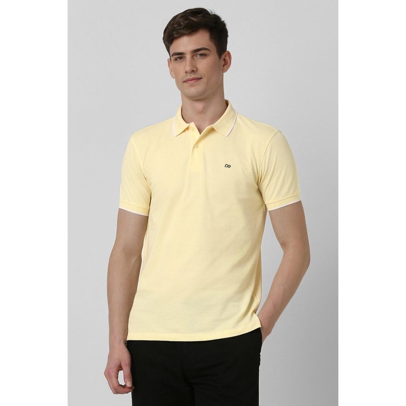 Peter England Men Yellow Solid Collar Neck Polo T-Shirt (M)