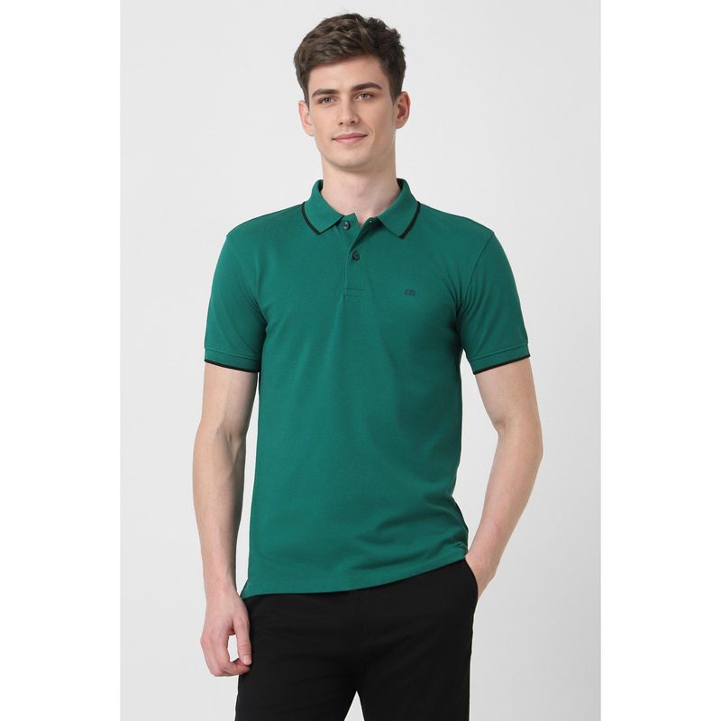 Peter England Men Green Solid Collar Neck Polo T-Shirt (M)