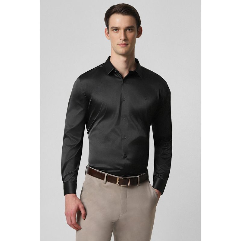 Van Heusen Men Black Slim Fit Solid Full Sleeves Casual Shirt (42)
