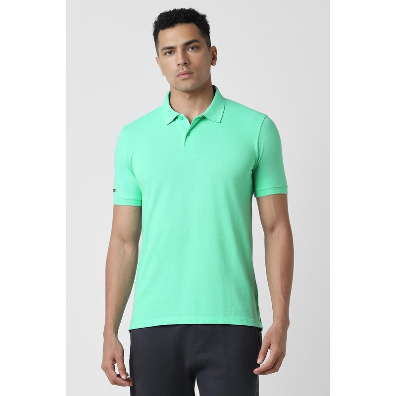 Van Heusen Men's Turquoise Solid Polo Neck T-Shirt (L)