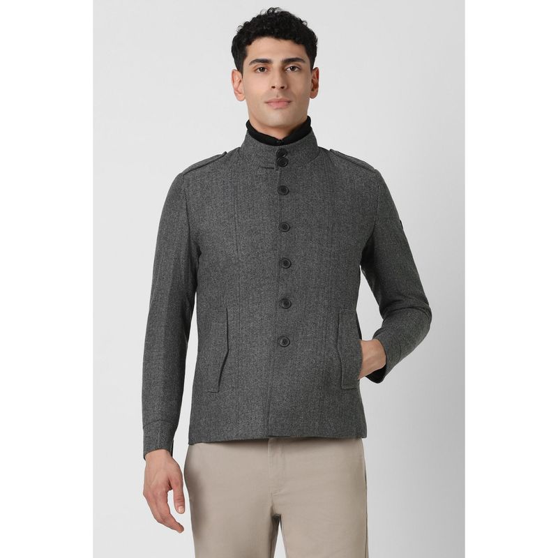 Van Heusen Men Grey Textured Casual Jacket (M)